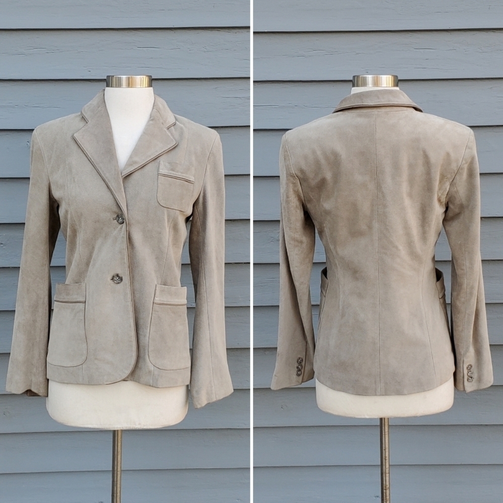Banana Republic Taupe Gray Suede Leather Designer Blazer‎ Jacket Coat Woman's 2